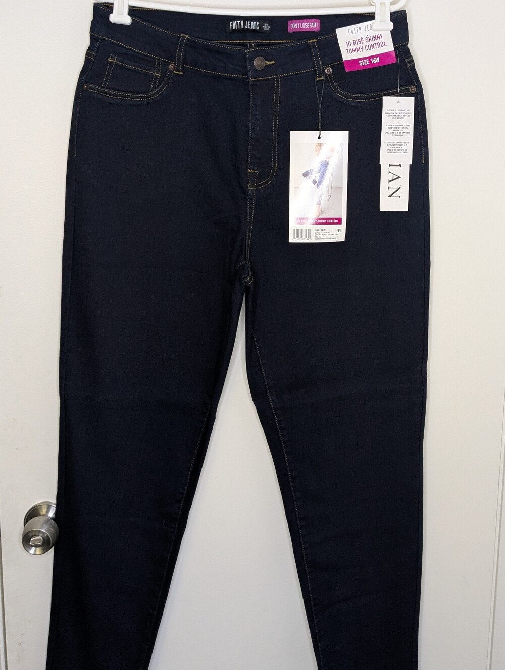 Faith Jeans Rinse Wash Hi-Rise Skinny Tummy Control Dark Denim Size 16W NWT